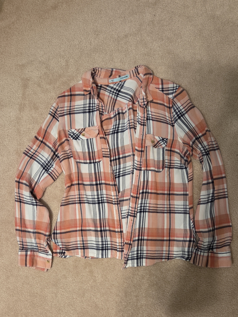 Peach Plaid Button-Up Shirt